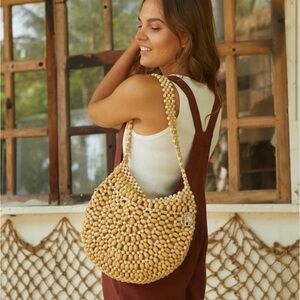 NWT The Sak Montara Wood Beaded Hobo Bag Purse Natural Wood Beads